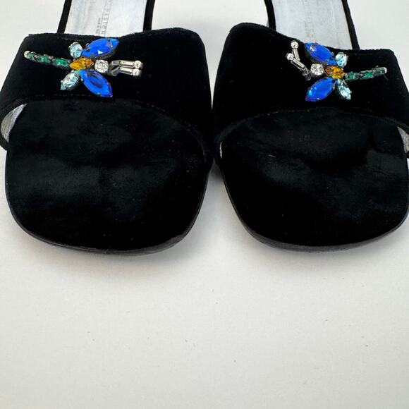 Giuseppe Zanotti Black Velvet Kitten Heels Crystal Dragonfly Slides Sandals 9B - Picture 4 of 11